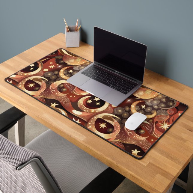 Celestial Moon Phases Luxury Terracotta Decor Desk Mat (Office 2)