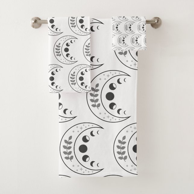 Celestial Moon Phases Pattern Bath Towel Set (Insitu)