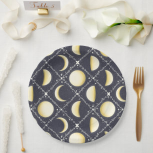 Celestial Moon Phases Pattern Paper Plate