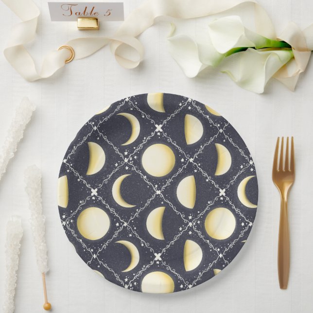 Celestial Moon Phases Pattern Paper Plate (Wedding)
