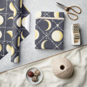 Celestial Moon Phases Pattern Wrapping Paper