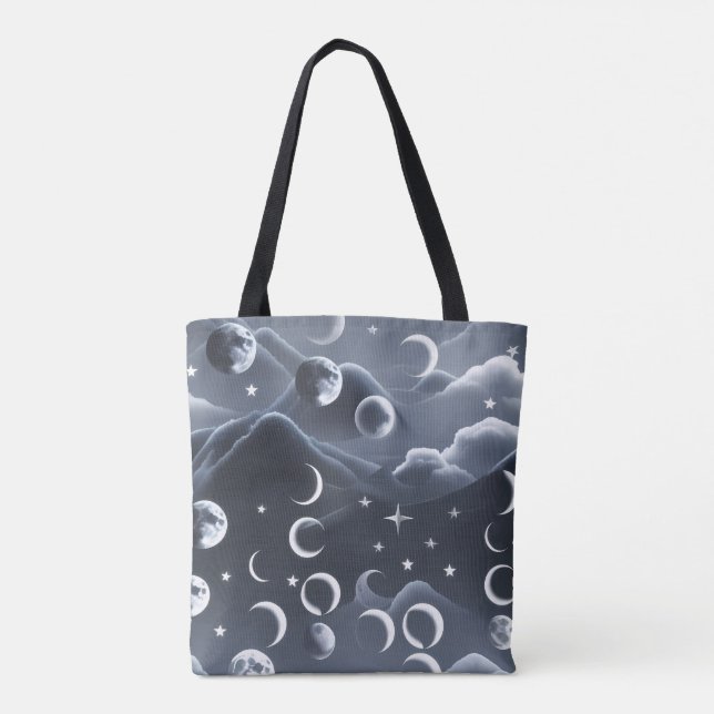 Celestial Moon Phases Soft Grey Luxury Aesthetic Tote Bag (Back)