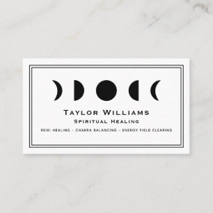 Celestial Moon Phases Spiritual Healer Black White Business Card