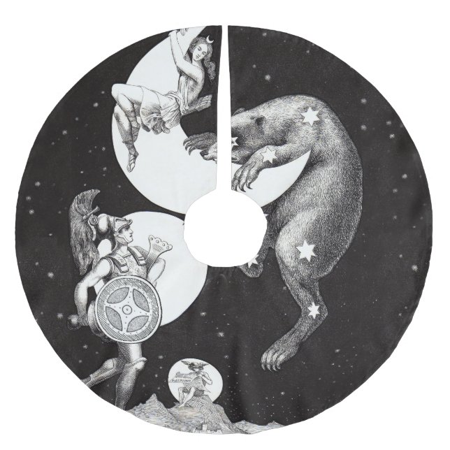 Celestial Moon Sky Universe God Night Illustration Brushed Polyester Tree Skirt (Front)