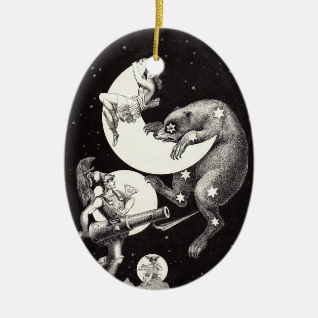 Celestial Moon Sky Universe God Night Illustration Ceramic Tree Decoration (Front)