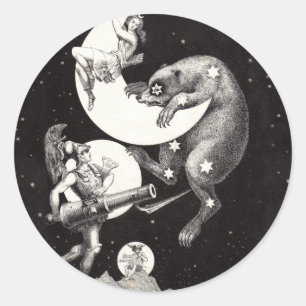 Celestial Moon Sky Universe God Night Illustration Classic Round Sticker