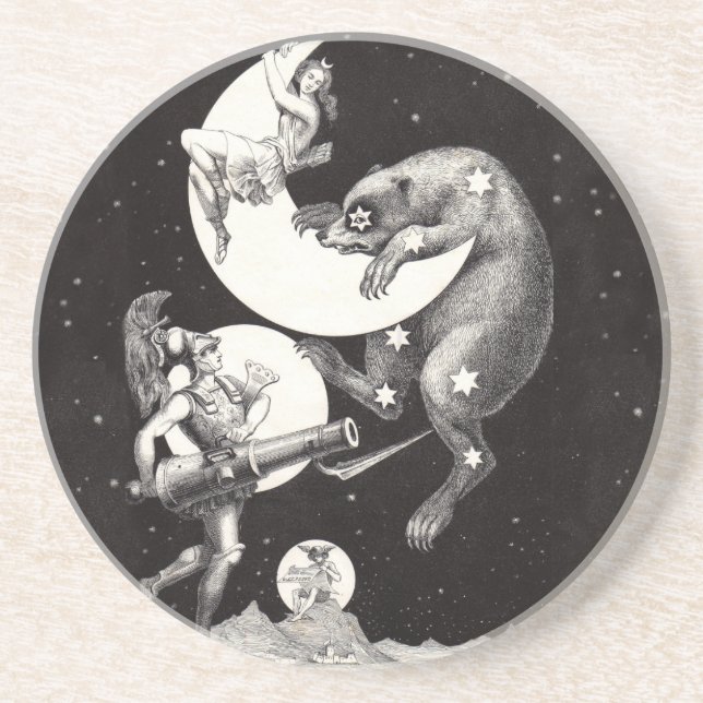 Celestial Moon Sky Universe God Night Illustration Coaster (Front)