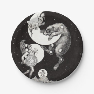 Celestial Moon Sky Universe God Night Illustration Paper Plate