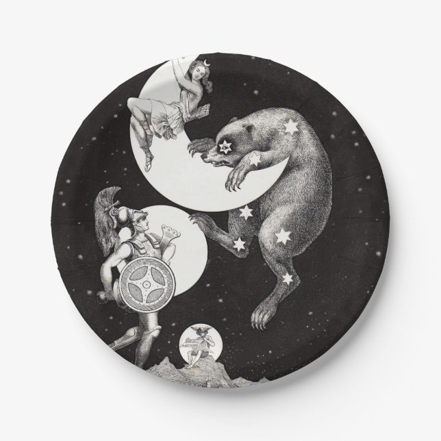 Celestial Moon Sky Universe God Night Illustration Paper Plate (Front)