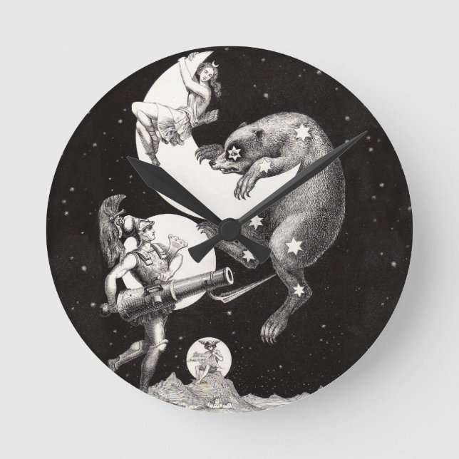 Celestial Moon Sky Universe God Night Illustration Round Clock (Front)