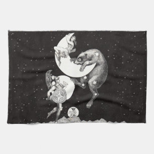 Celestial Moon Sky Universe God Night Illustration Tea Towel