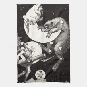 Celestial Moon Sky Universe God Night Illustration Tea Towel