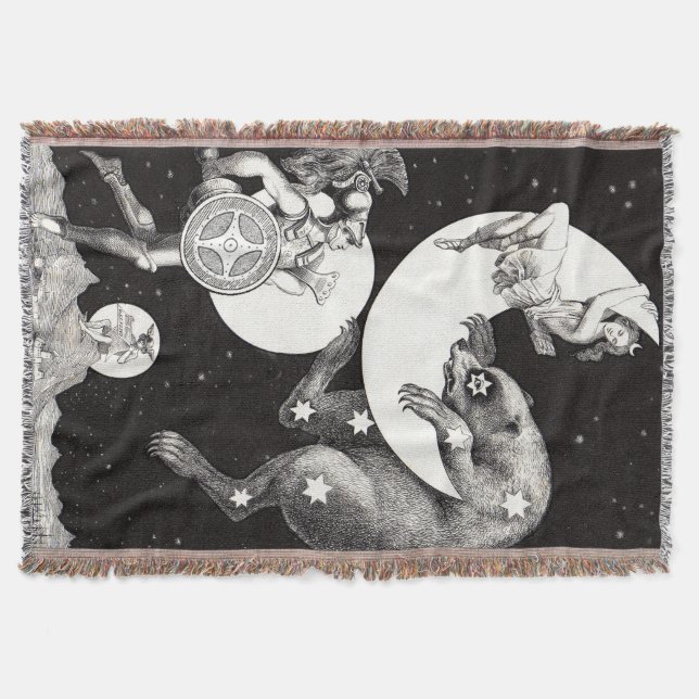 Celestial Moon Sky Universe God Night Illustration Throw Blanket (Front)