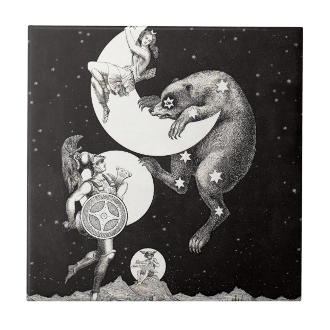 Celestial Moon Sky Universe God Night Illustration Tile (Front)