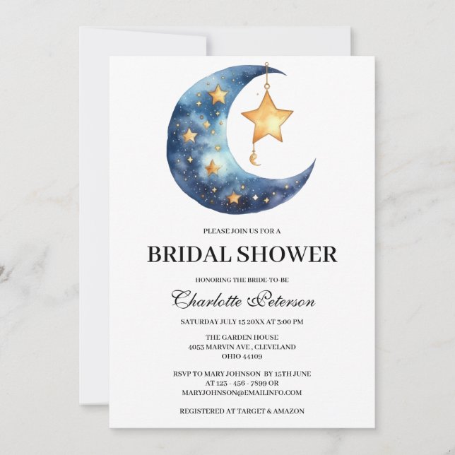 Celestial Moon Star Bridal Shower  Invitation (Front)