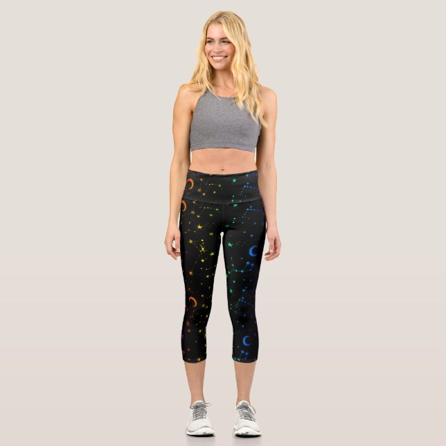 celestial moon star constellation rainbow capri leggings (Front)