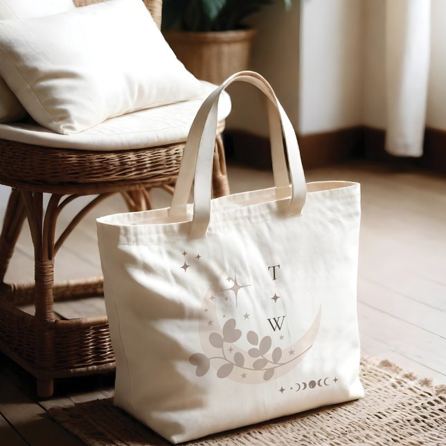 Celestial Moon Star Monogram Boho Bridesmaid Large Tote Bag (Celestial Moon Star Monogram Boho Bridesmaid Large Tote Bag)