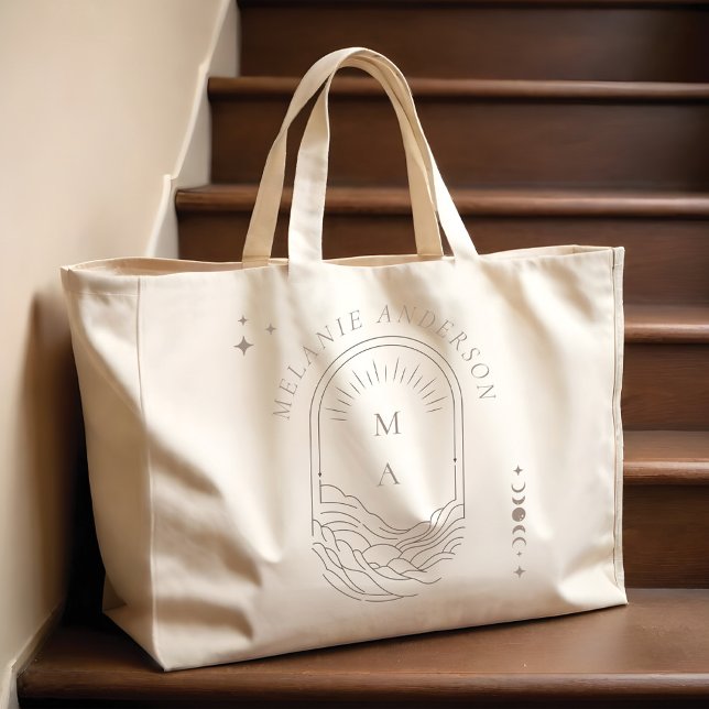 Celestial Moon Star Monogram Boho Bridesmaid Name Large Tote Bag (Celestial Moon Star Monogram Boho Bridesmaid Name Large Tote Bag)