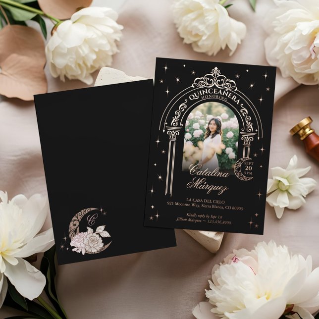 Celestial Moon Star Tiara Arch Photo Quinceañera (Celestial Moon Star Tiara Arch Photo Quinceañera Foil Invitation)