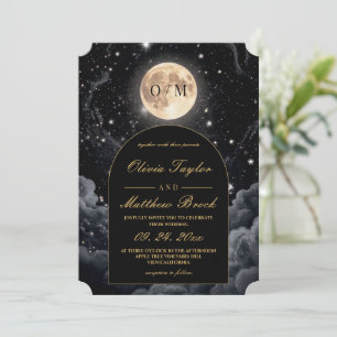 Celestial Moon Starry Night Wedding Invitation