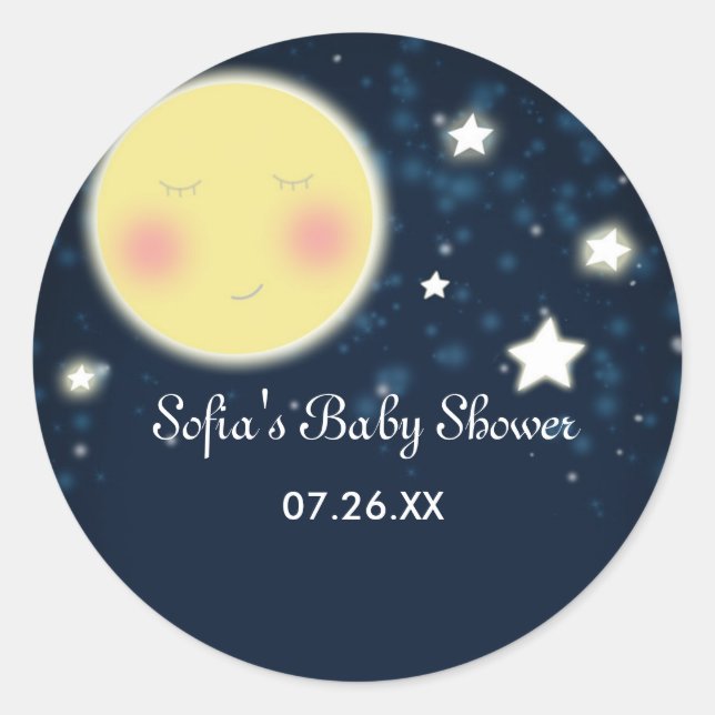 Celestial Moon Stars Baby Shower Party Sticker (Front)