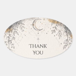 Celestial Moon Stars Botanical Wedding Oval Sticker