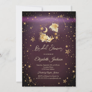 Celestial Moon Stars Burgundy Bridal Shower Invitation
