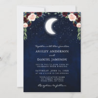 Celestial Moon Stars Burgundy Floral Wedding