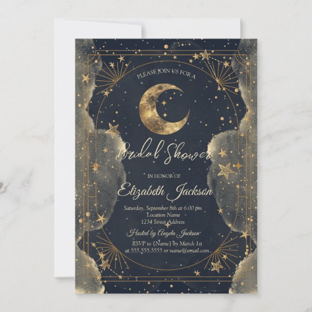 Celestial Moon Stars Clouds Frame  Bridal Shower Invitation (Front)