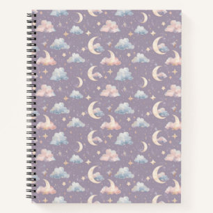 Celestial Moon Stars Clouds Watercolor Pastels Notebook