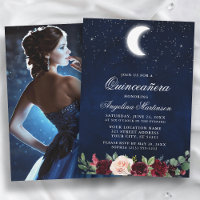 Celestial Moon Stars Floral Photo Quinceanera