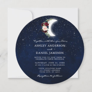 Celestial Moon Stars Floral Round Wedding Invitation