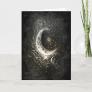 Celestial Moon Stars Floral Vintage Tarot Wall Card