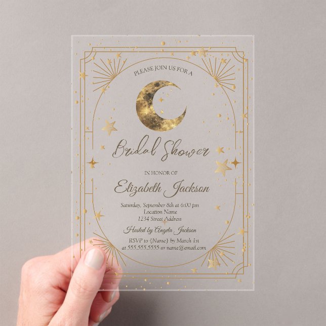 Celestial Moon Stars Frame  Bridal Shower Acrylic Invitations (Insitu (Handheld))