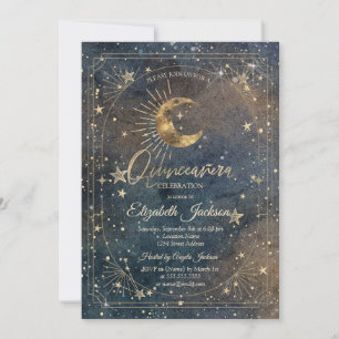 Celestial Moon Stars Frame Dark Galaxy Quinceanera Invitation