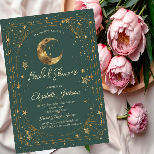 Celestial Moon Stars Frame Green Bridal Shower Invitation