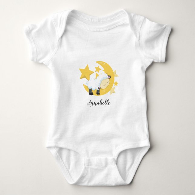 Celestial Moon Stars & Lamb Baby Monogram Bodysuit (Front)