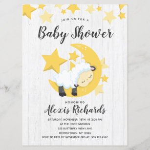 Celestial Moon Stars & Lamb Baby Shower Invitation