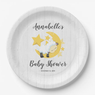 Celestial Moon Stars & Lamb Baby Shower Paper Plate