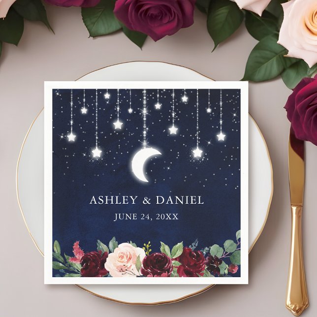 Celestial Moon Stars Lights Floral Wedding Napkin (Customize to change text size, style or to add more text.)