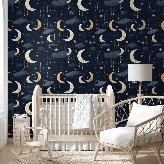 Celestial Moon Stars Luxurious Wallpaper (Kids)