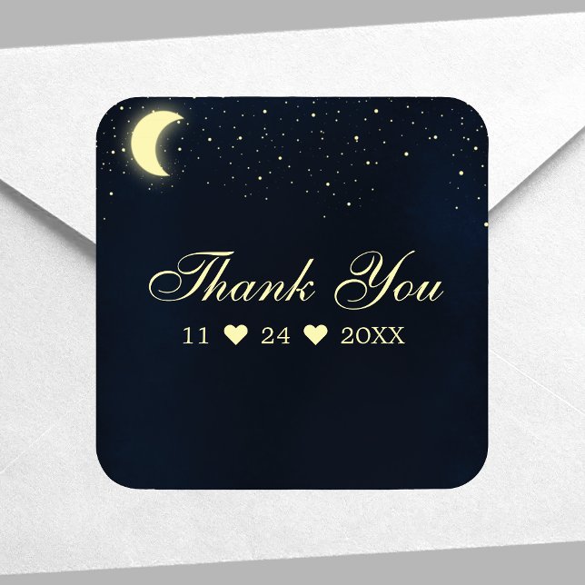 Celestial Moon Stars Midnight Blue Thank You Square Sticker (Creator Uploaded)