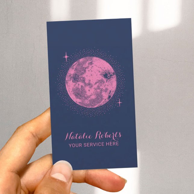 Celestial Moon & Stars Minimalist Navy & Pink Business Card (Creator Uploaded)