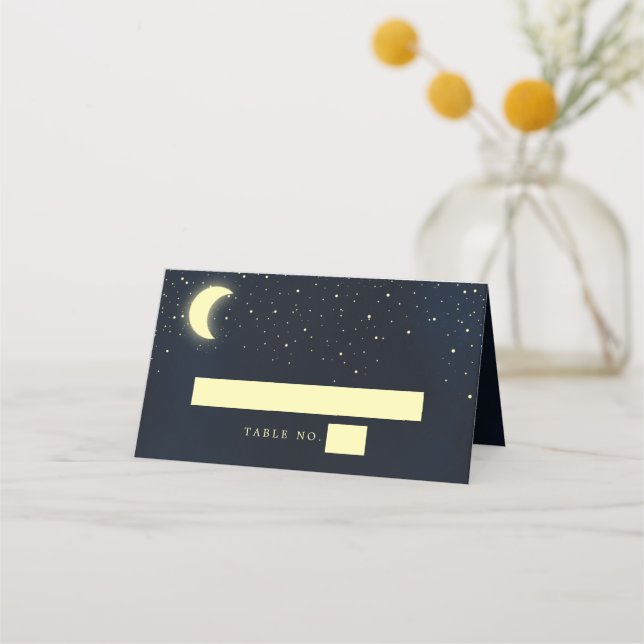 Celestial Moon Stars Navy Wedding Table Number Place Card (Front)