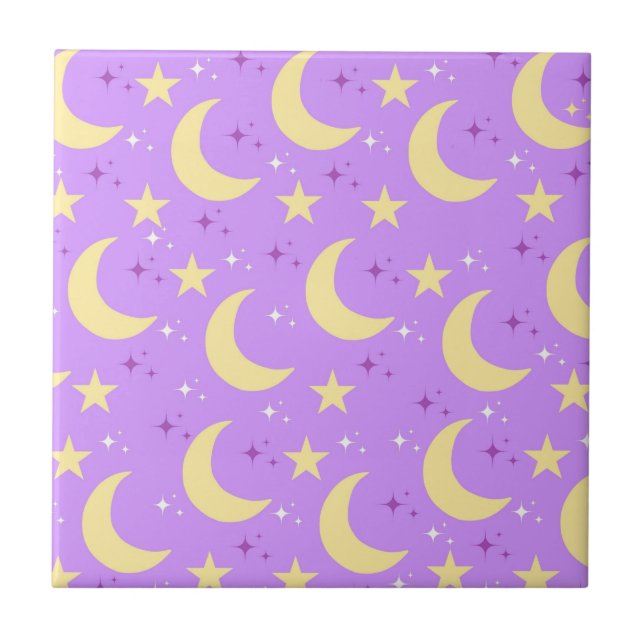 Celestial Moon Stars Pattern Ceramic Tile (Front)