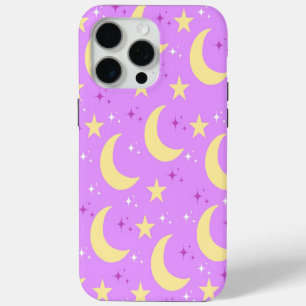 Celestial Moon Stars Pattern Purple Background iPhone 15 Pro Max Case
