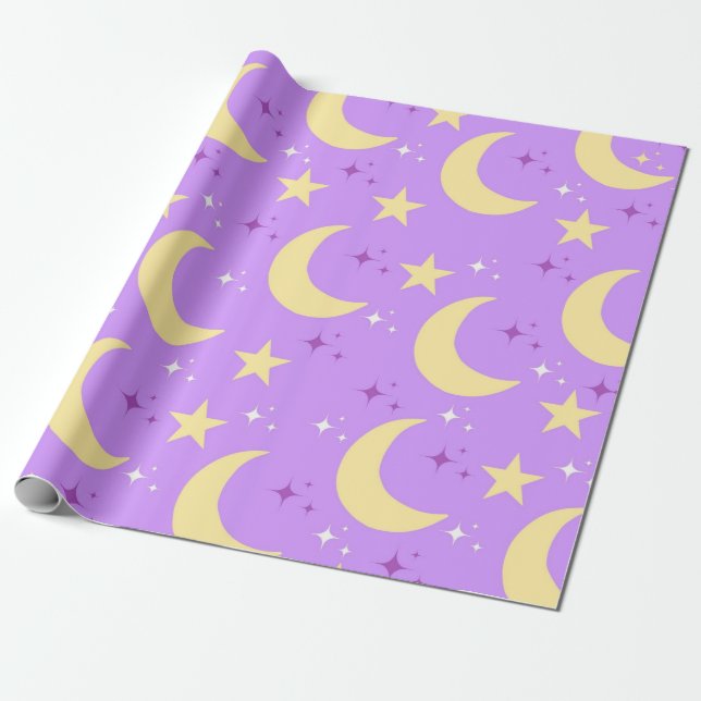 Celestial Moon Stars Pattern Wrapping Paper (Unrolled)