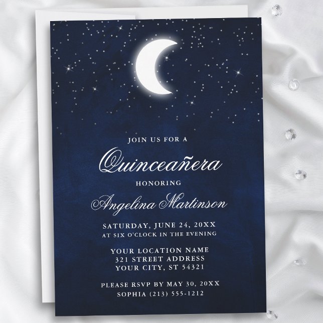 Celestial Moon Stars Quinceanera Invitation (Customize to add text or a photo to back of card.)
