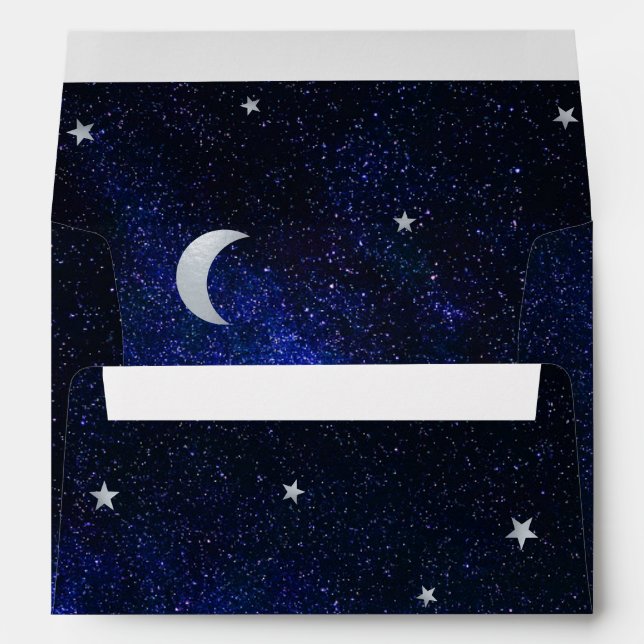 Celestial Moon Stars Return Address Printed Blue Envelope (Back (Bottom))