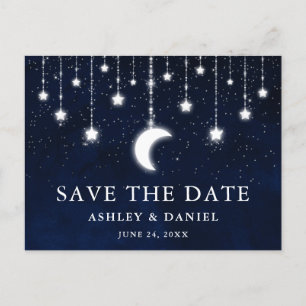 Celestial Moon Stars String Lights Save The Date Postcard